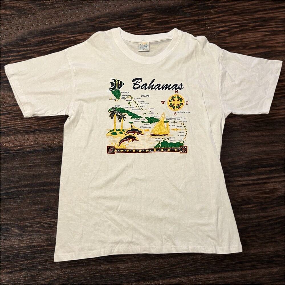 Vintage Bahamas Map Travel T Shirt Tourist Island Dreams Sz XL EUC